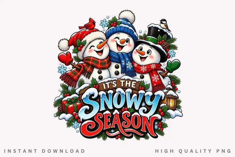 Cute Snowman Family Snowy Season Winter Christmas Holiday