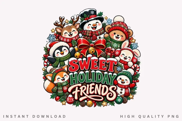Sweet Holiday Friends Cute Christmas Winter Characters PNG