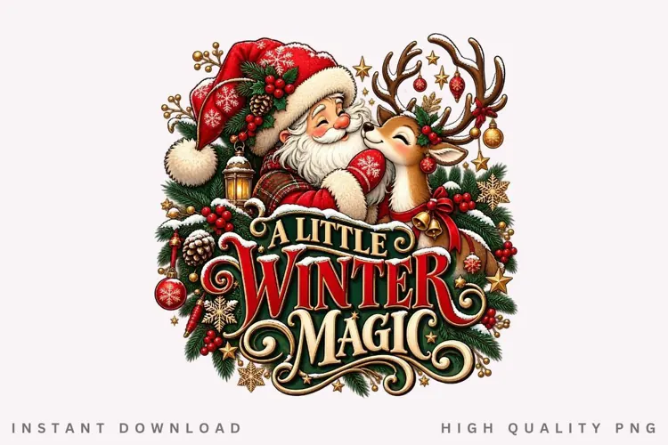A Little Winter Magic Santa and Reindeer Christmas Holiday