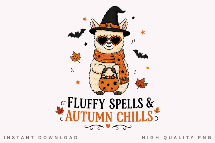 Fluffy Spells Autumn Chills PNG Sublimation Design, Llama