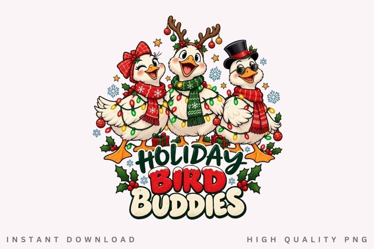 Holiday Bird Buddies Christmas Geese Winter Friends PNG example image 1
