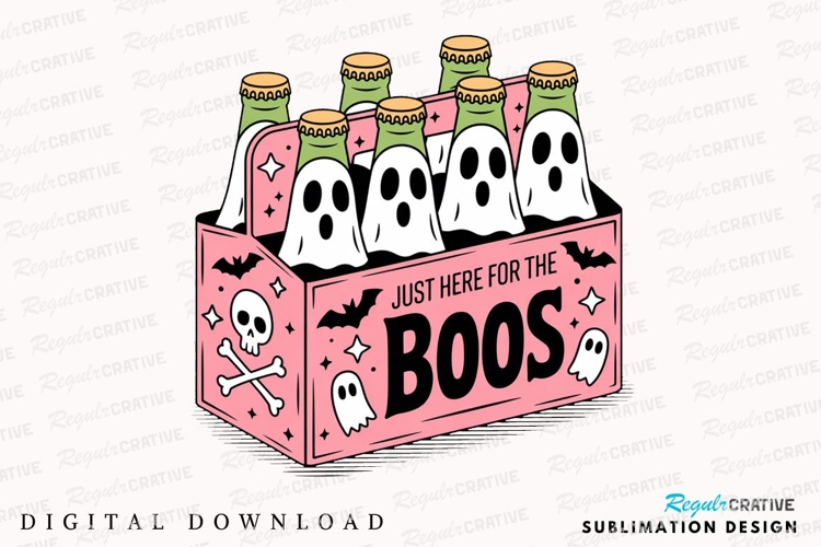 Pink Beer Crate with Ghost Bottles and Sublimation PNG
