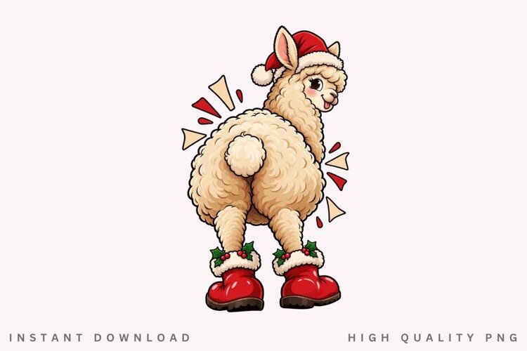 Christmas Llama PNG Sublimation Design, Funny Alpaca Butt example image 1