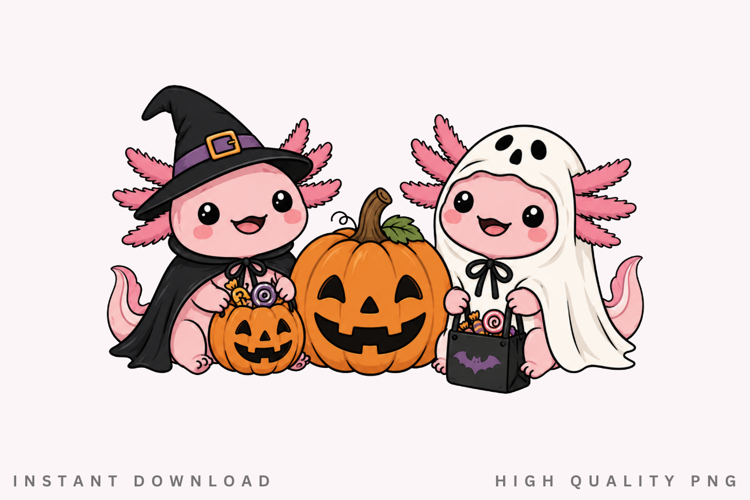 Halloween Axolotl Besties PNG Sublimation Design