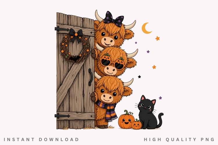 Halloween Highland Cow PNG Sublimation Design, Cute Stacked