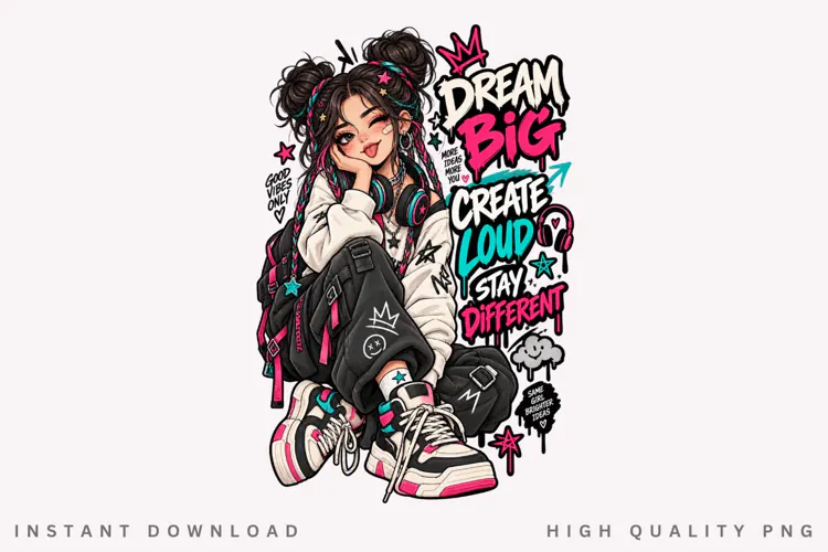 Dream Big Create Loud PNG, Inspirational Girl Clipart