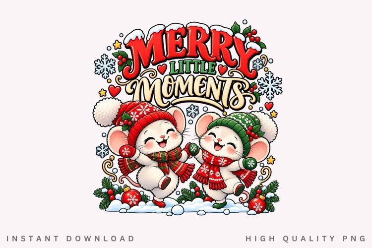 Merry Little Moments Cute Christmas Mice Winter Holiday example image 1
