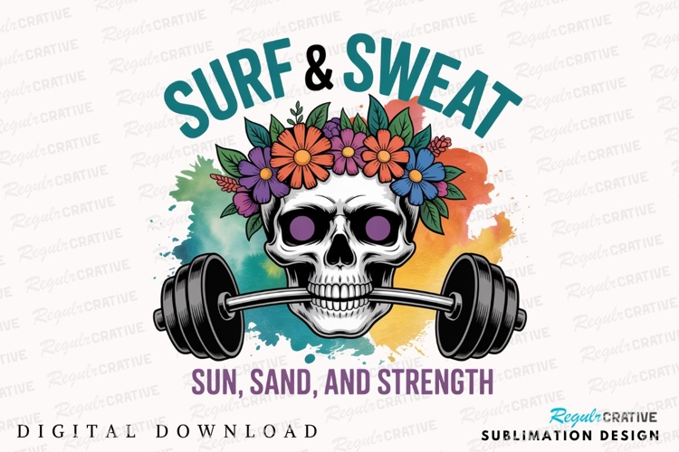 Surf Sweat Skull Flowers Weightlifting Sublimation PNG