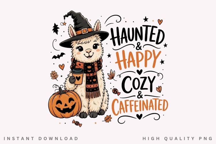 Cozy Caffeinated PNG Sublimation Design, Cute Halloween