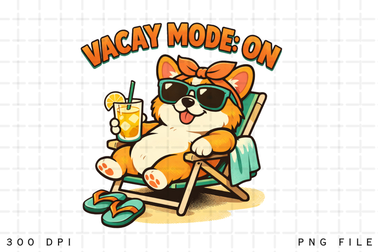 Vacay Mode On Cute Corgi Summer Vacation Beach Sublimation