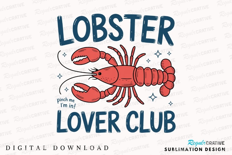 Red Lobster Illustration with Blue Text and Sublimation PNG