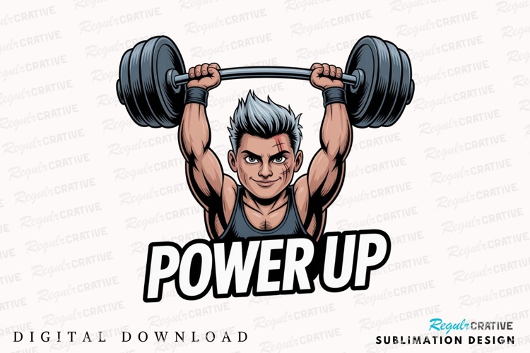 Cartoon Bodybuilder Lifting Barbell Sublimation PNG