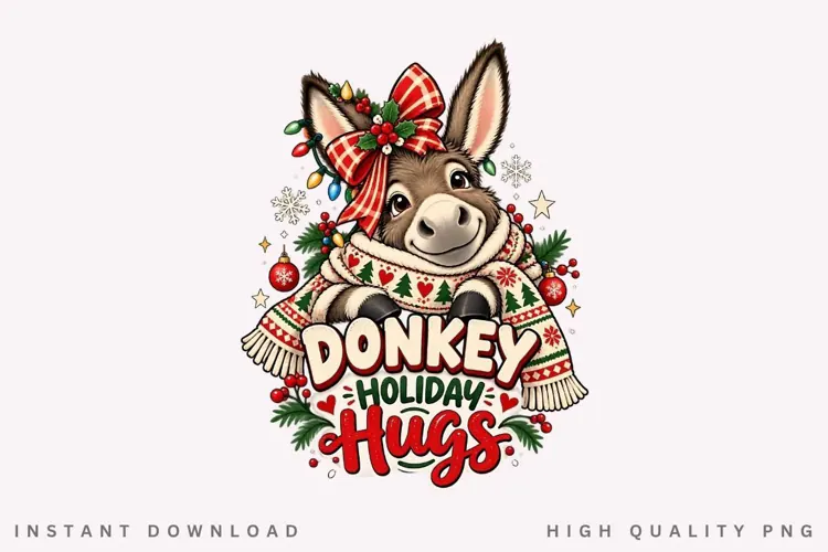 Cute Donkey Holiday Hugs Christmas Winter Festive PNG Design