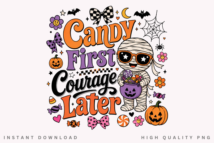 Candy First Halloween PNG Sublimation Design, Retro Mummy