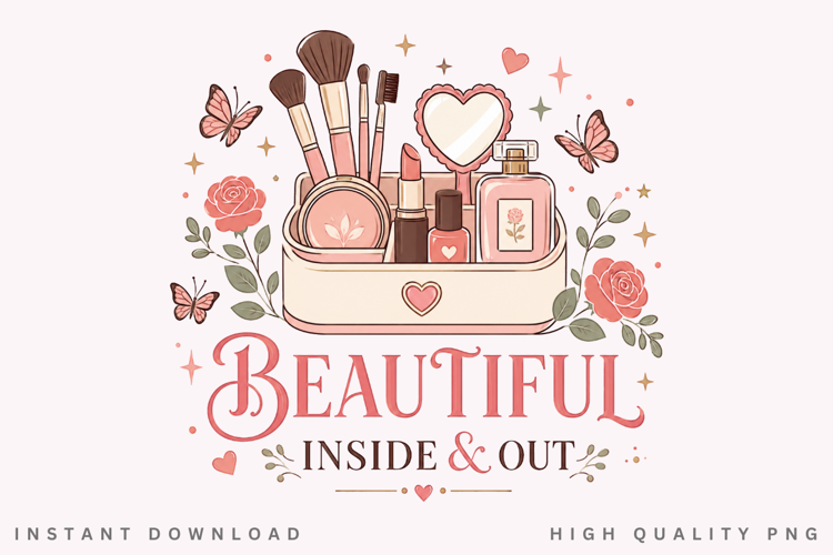 Beautiful Inside And Out PNG Sublimation Design, Makeup