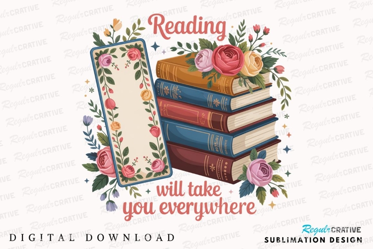 Books With Flowers And Bookmark Design Sublimation PNG