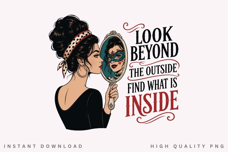 Look Beyond Masquerade PNG Sublimation Design, Vintage Woman