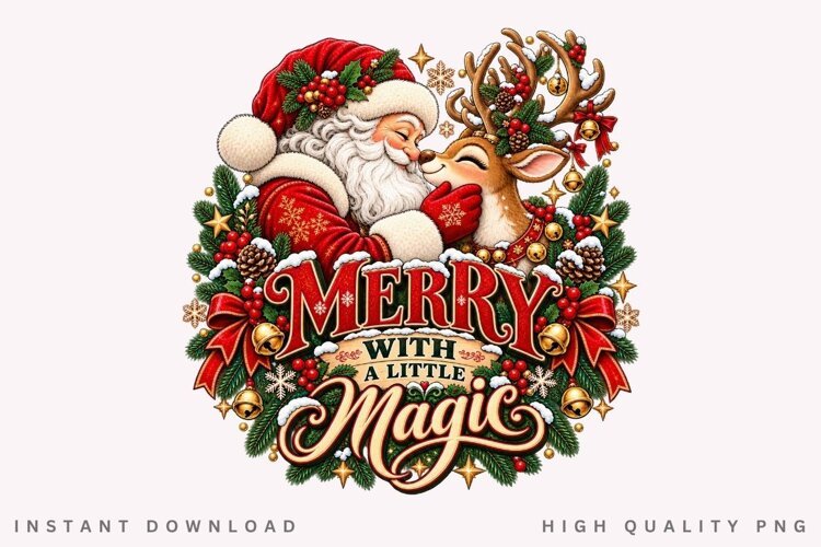 Merry Christmas With a Little Magic Santa Reindeer PNG example image 1