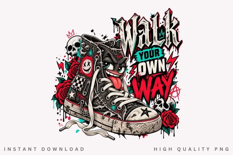 Walk Your Own Way Edgy High Top Sneaker Gothic Roses Punk