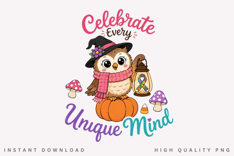 Celebrate Every Unique Mind PNG, Autism Awareness Owl