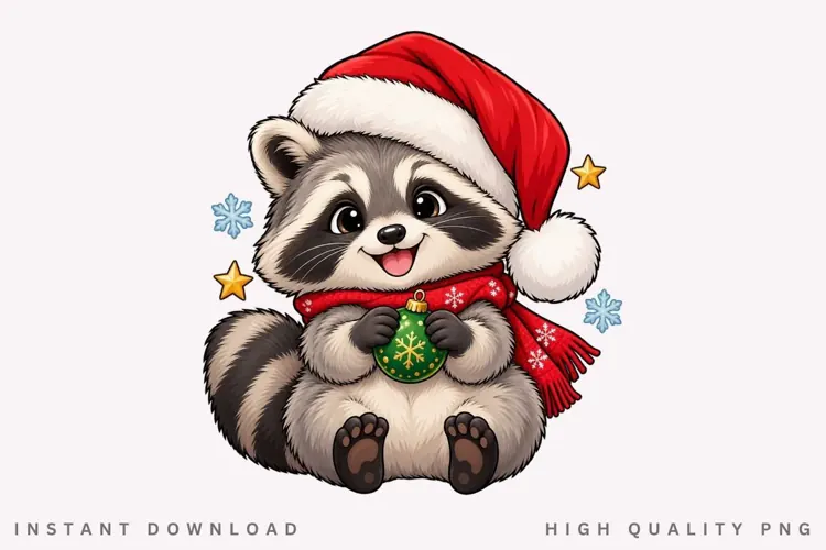 Christmas Raccoon PNG Sublimation Design, Cute Baby Raccoon