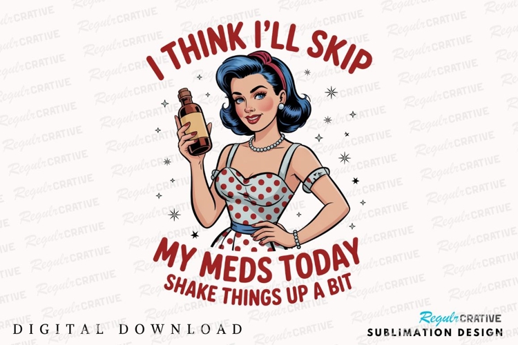 Retro Woman with Bottle and Text I Think Sublimation PNG