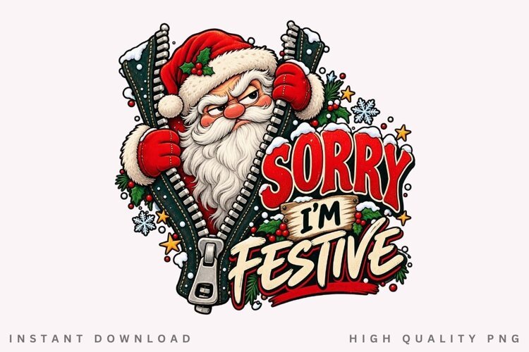 Sorry I'm Festive Funny Santa Zipper Christmas PNG example image 1