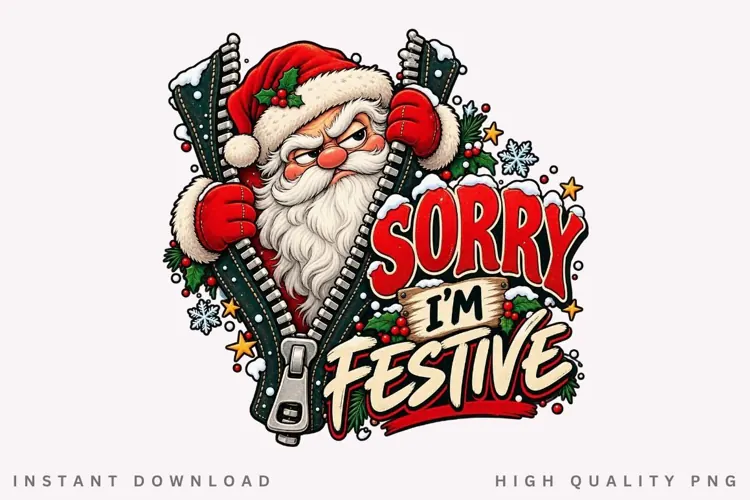 Sorry I'm Festive Funny Santa Zipper Christmas PNG