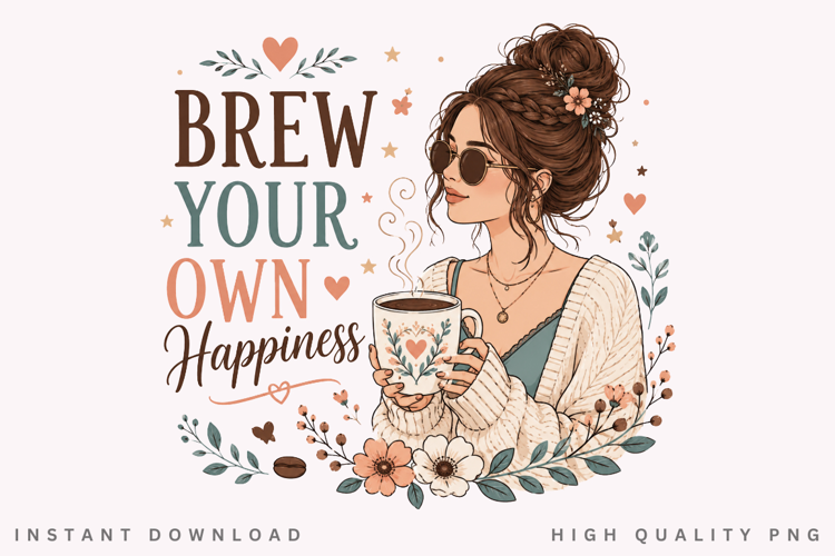Brew Your Own Happiness PNG Sublimation Design, Braided