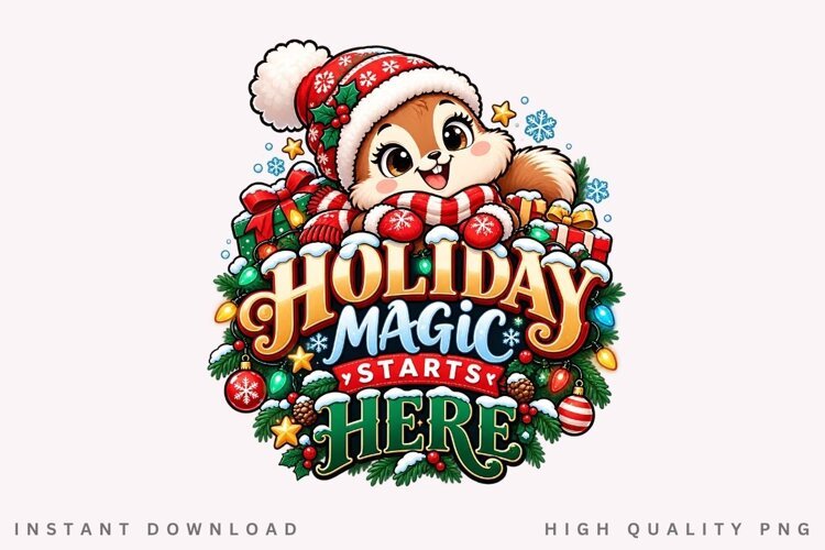 Cute Squirrel Holiday Magic Christmas Winter Festive Design example image 1