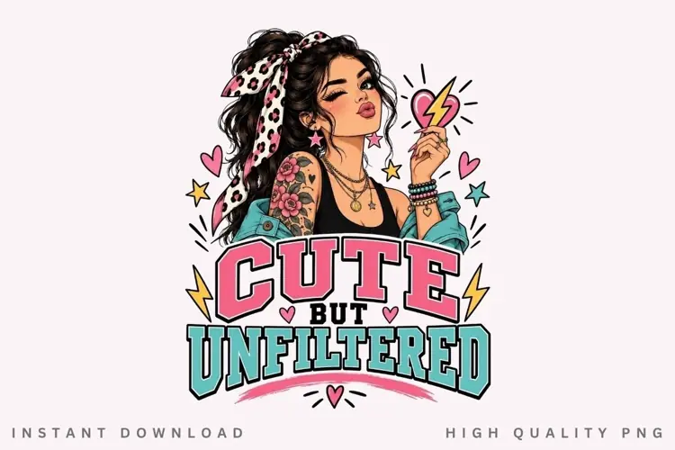 Cute But Unfiltered PNG Sublimation Design, Sassy Winking