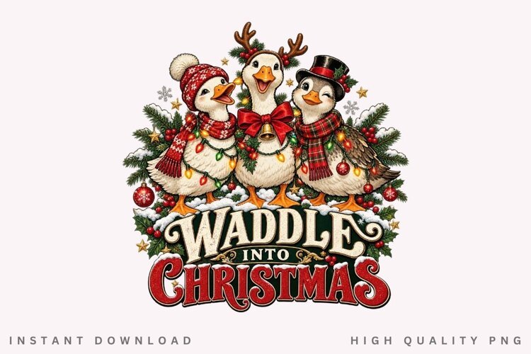 Festive Christmas Geese Waddle Into Christmas Winter Holiday example image 1