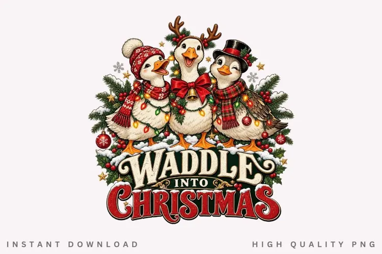 Festive Christmas Geese Waddle Into Christmas Winter Holiday