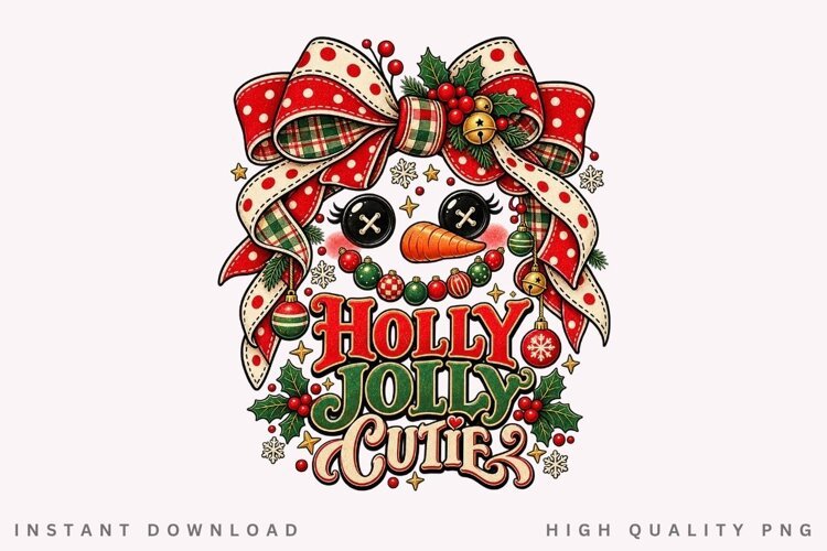 Cute Snowman Holly Jolly Christmas Bow Holiday Winter PNG example image 1