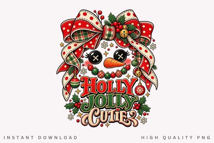 Cute Snowman Holly Jolly Christmas Bow Holiday Winter PNG