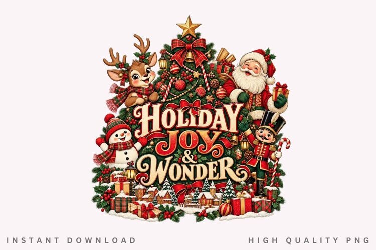 Holiday Joy & Wonder Santa Reindeer Snowman Christmas Winter example image 1