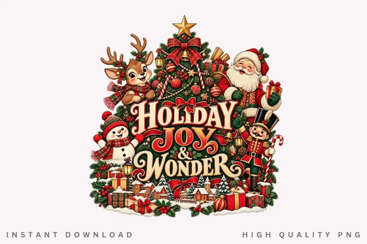 Holiday Joy & Wonder Santa Reindeer Snowman Christmas Winter