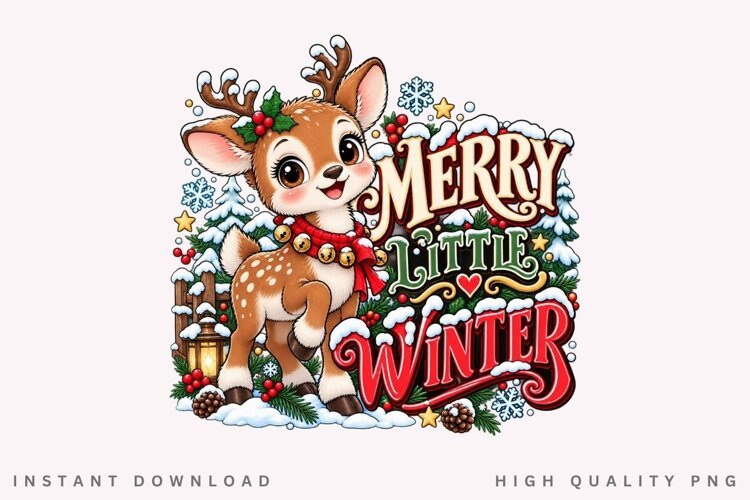 Cute Reindeer Merry Christmas Winter Holiday Design PNG example image 1