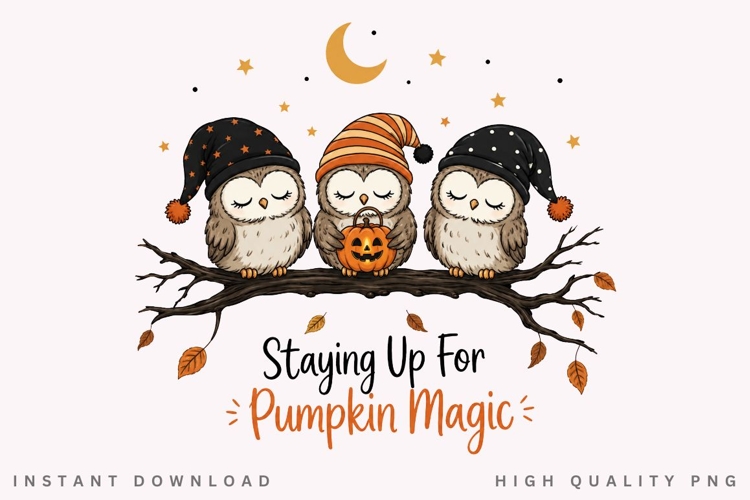 Cozy Owls on Branch PNG Sublimation Design, Staying Up For
