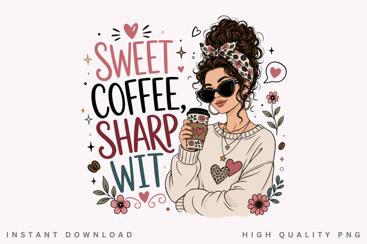 Sweet Coffee Sharp Wit PNG Sublimation Design, Trendy Messy