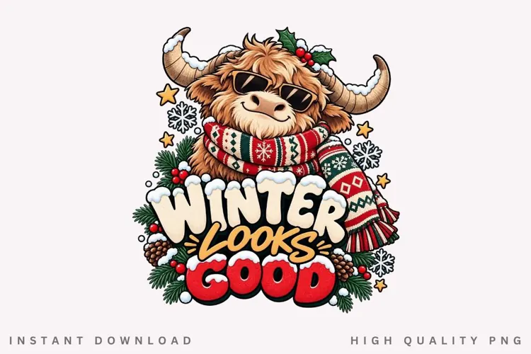Winter Looks Good Highland Cow Christmas Holiday Seasonal
