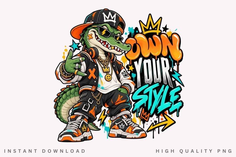Edgy Crocodile Streetwear Character with Cap, Sunglasses example image 1