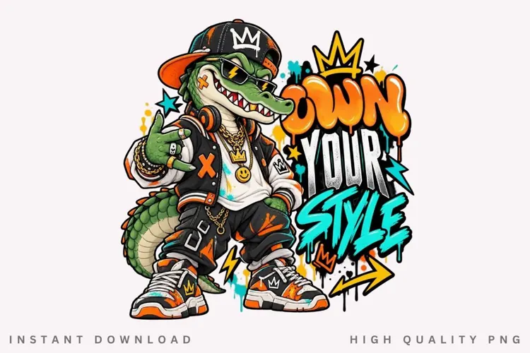 Edgy Crocodile Streetwear Character with Cap, Sunglasses