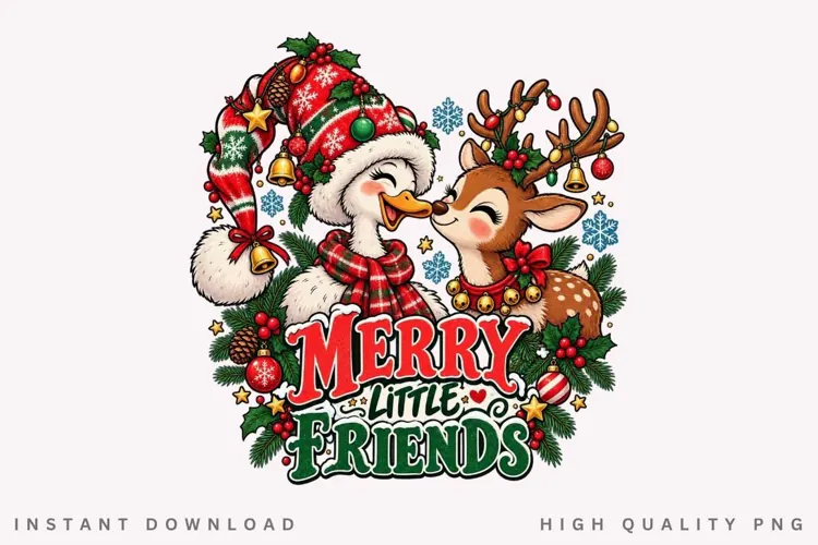 Merry Little Friends Christmas Reindeer Duck Winter Holiday