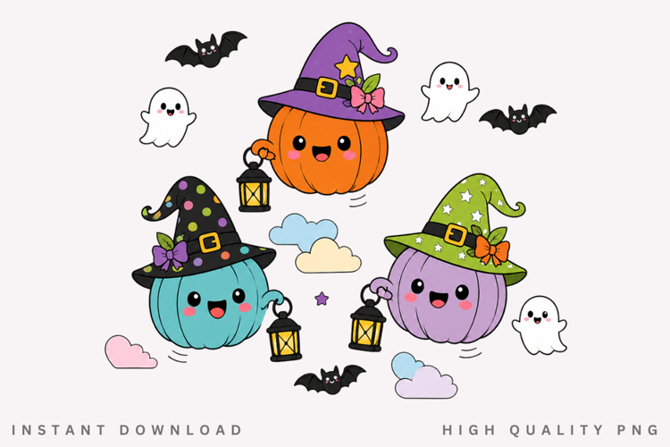 Cute Witch Pumpkin PNG, Pastel Halloween Pumpkins Holding