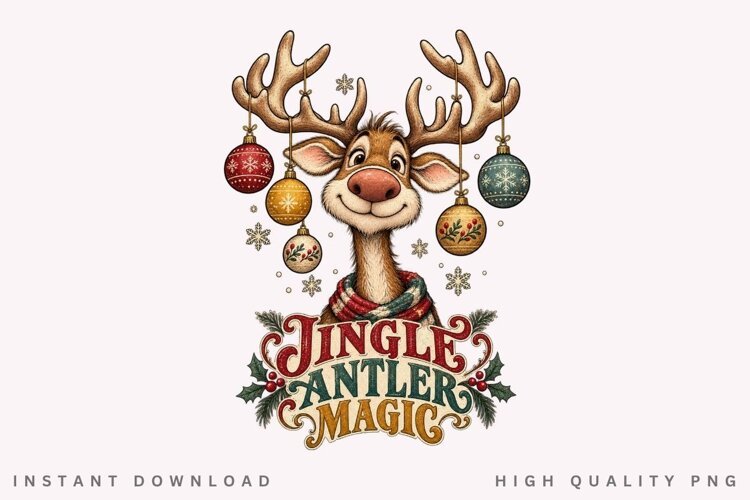 Jingle Antler Magic PNG Sublimation Design, Funny Christmas example image 1