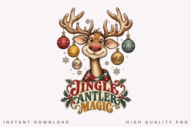 Jingle Antler Magic PNG Sublimation Design, Funny Christmas