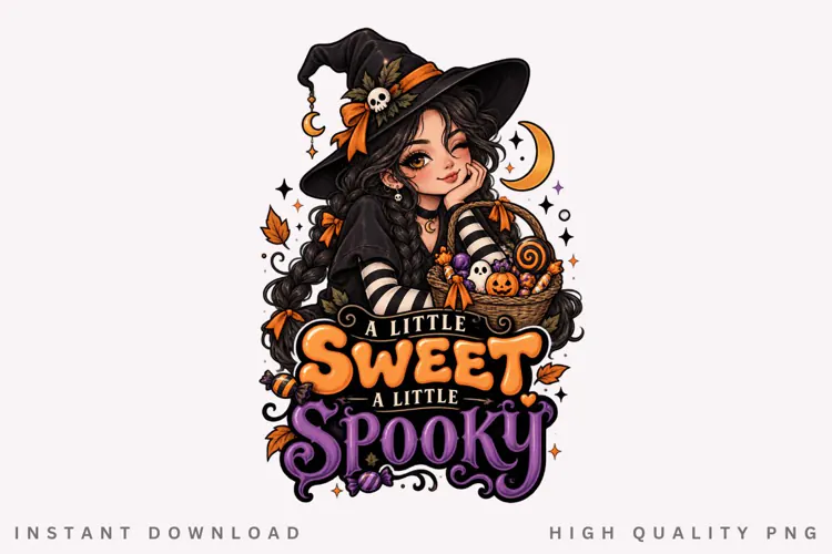 A Little Sweet A Little Spooky PNG, Cute Witch Girl