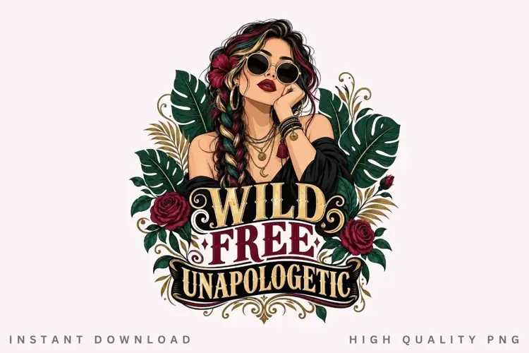 Wild Free Unapologetic PNG Sublimation Design, Boho Multi