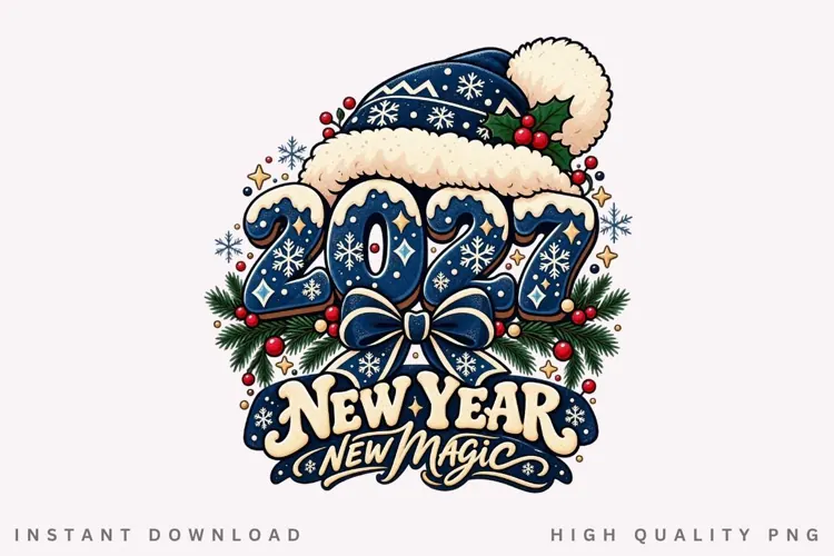 2027 New Year New Magic Winter Holiday Celebration PNG